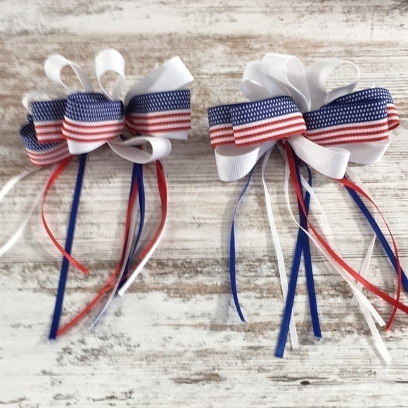 Patriotic Ribbon Hair Barrettes Pair of 2 - Picture 1 of 6